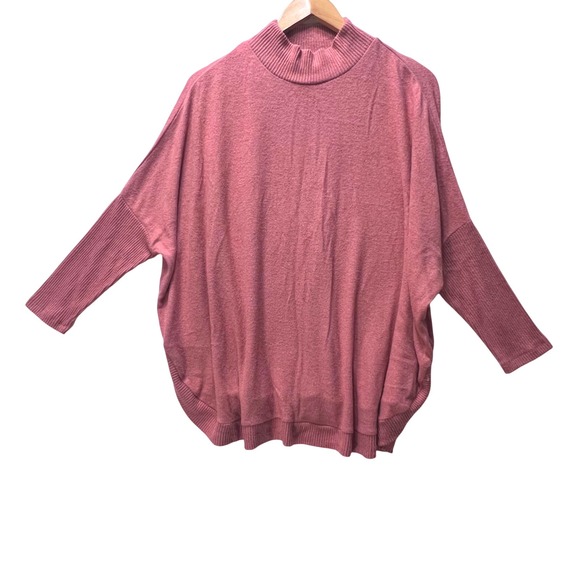 Zac & Rachel Women's Mock Neck Dolman Sleeve Sweater Top Ribbed Cuff Pink L - Picture 1 of 9